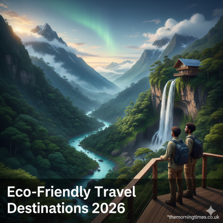 A beautiful green landscape representing Eco-Friendly Travel Destinations 2026 - themorningtimes.co.uk