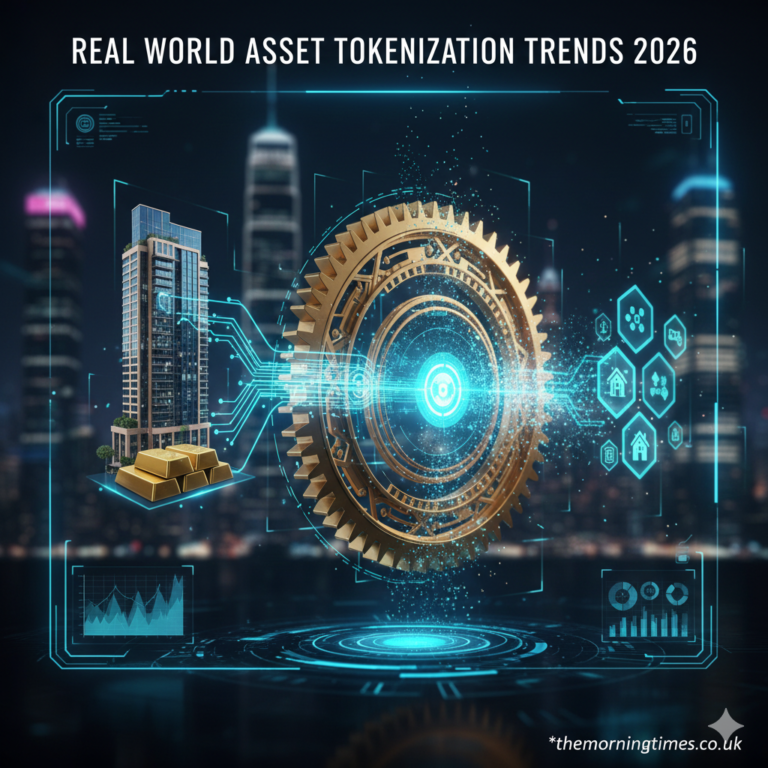 Real World Asset Tokenization Trends 2026: The Future of Ownership A digital representation of a house and gold bars being turned into tokens - themorningtimes.co.uk